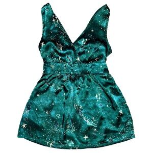 Flounce Y2K 100% Silk Star Print Empire Waist Top XS Green